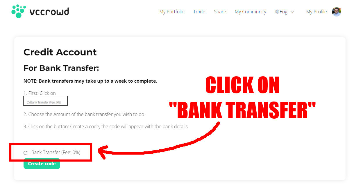 click on bank transfer